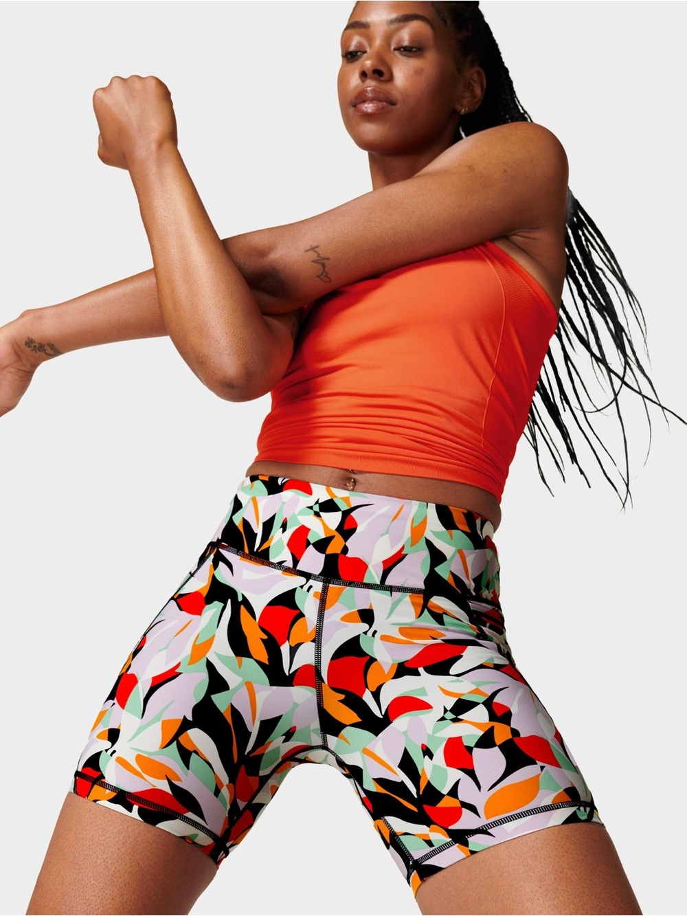 Sweaty Betty Power 6" Biker Shorts S Green Frond Print